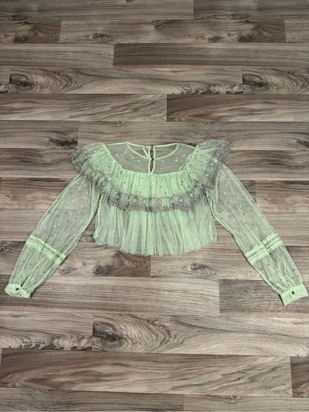 Free People Disco Ball Embellished Sequined Long Sleeve Top Blouse Size Small